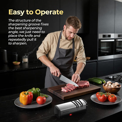 Knife Sharpener, Protable Diamond Electric Knife Sharpener for Stainless Steel and Ceramic Knives, with Scissors Sharpener & Metal Dust Collection Box, Quick Sharpening & Polishing, Silver