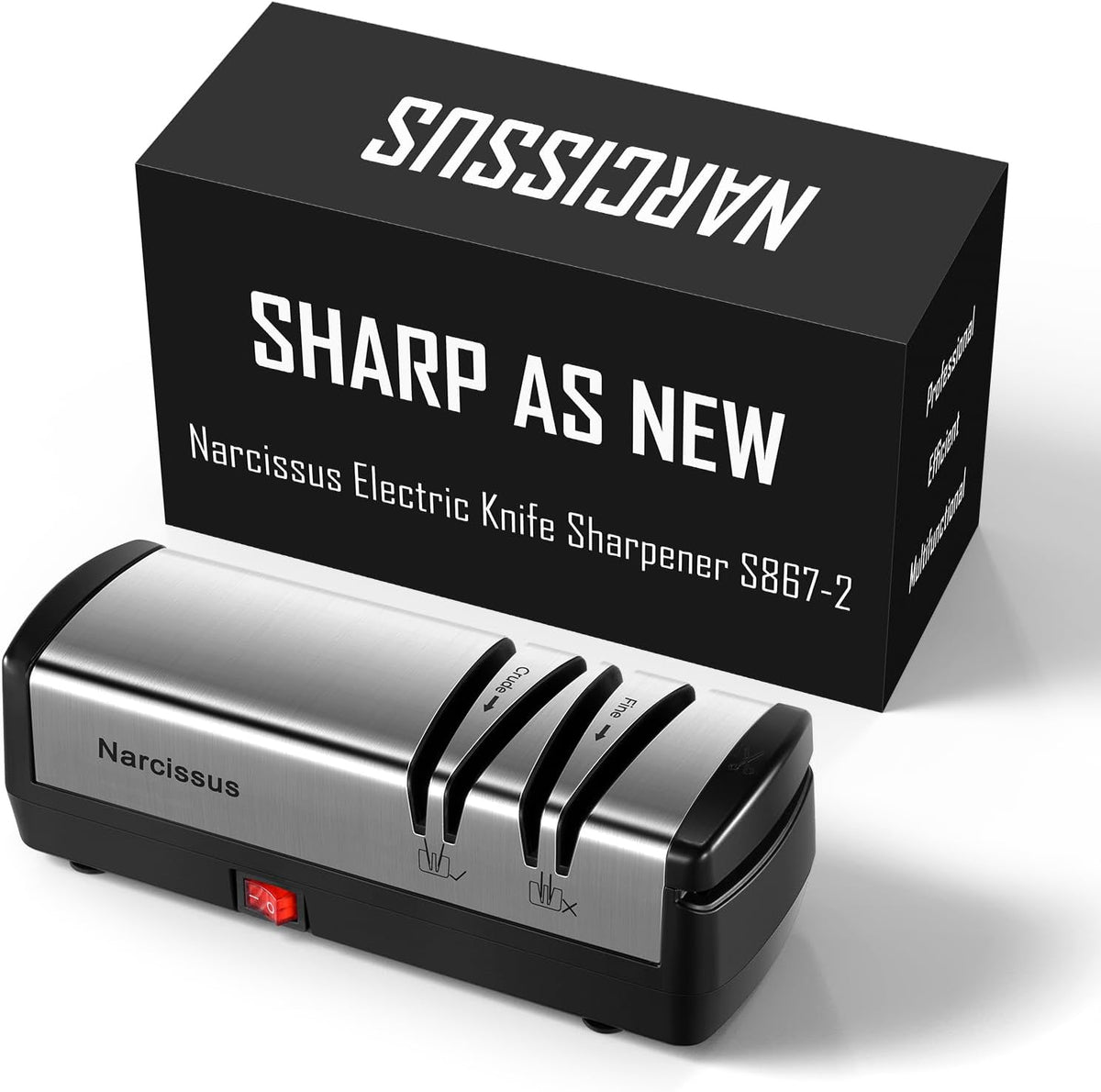 Knife Sharpener, Protable Diamond Electric Knife Sharpener for Stainless Steel and Ceramic Knives, with Scissors Sharpener & Metal Dust Collection Box, Quick Sharpening & Polishing, Silver