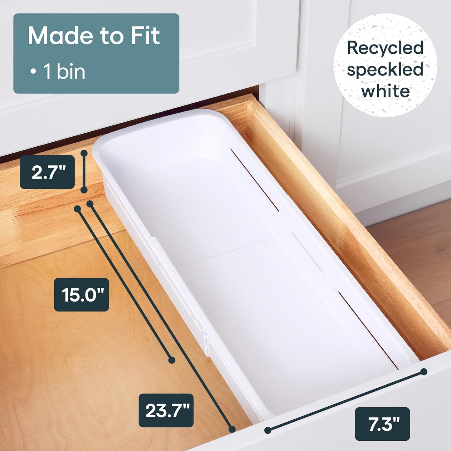 DrawerFit® Sliding Drawer Bin, Expandable and Adjustable Kitchen Storage Organizer, Speckled White