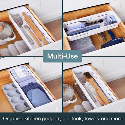 DrawerFit® Sliding Drawer Bin, Expandable and Adjustable Kitchen Storage Organizer, Speckled White
