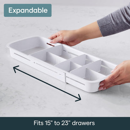 DrawerFit® Sliding Drawer Bin, Expandable and Adjustable Kitchen Storage Organizer, Speckled White