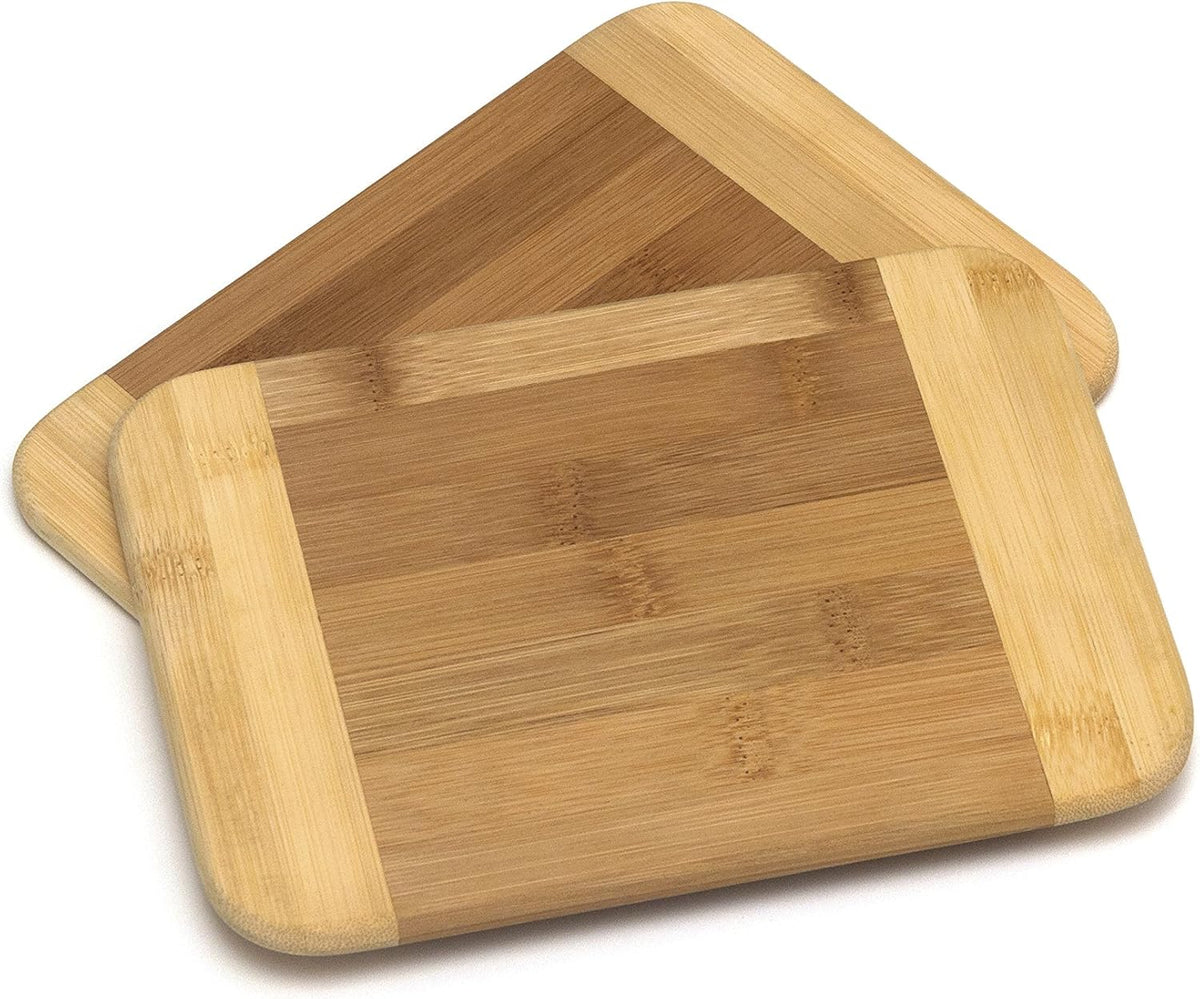Bamboo Wood Two-Tone Kitchen Cutting and Serving Board, Small, 7 3/4" x 6" x 1/4", Set of 2