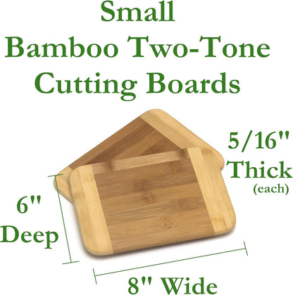 Bamboo Wood Two-Tone Kitchen Cutting and Serving Board, Small, 7 3/4" x 6" x 1/4", Set of 2