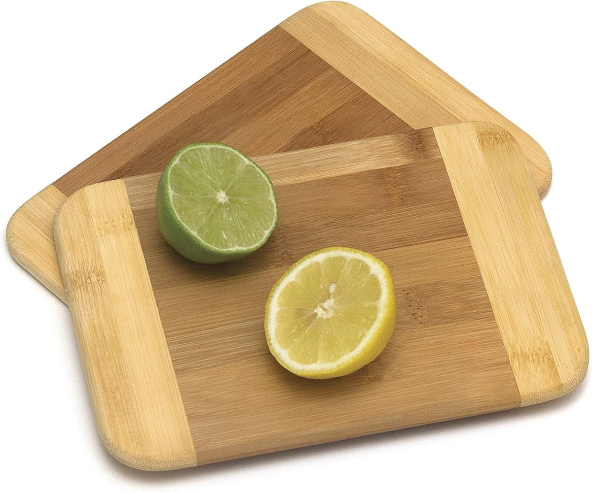 Bamboo Wood Two-Tone Kitchen Cutting and Serving Board, Small, 7 3/4" x 6" x 1/4", Set of 2