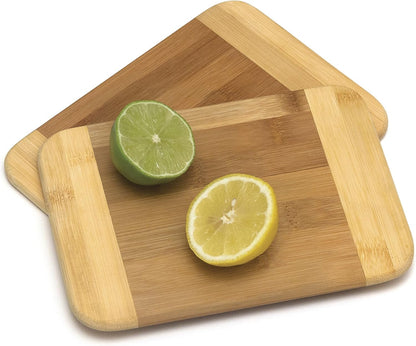 Bamboo Wood Two-Tone Kitchen Cutting and Serving Board, Small, 7 3/4" x 6" x 1/4", Set of 2