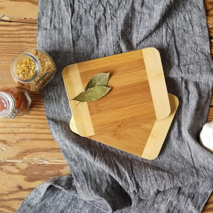 Bamboo Wood Two-Tone Kitchen Cutting and Serving Board, Small, 7 3/4" x 6" x 1/4", Set of 2