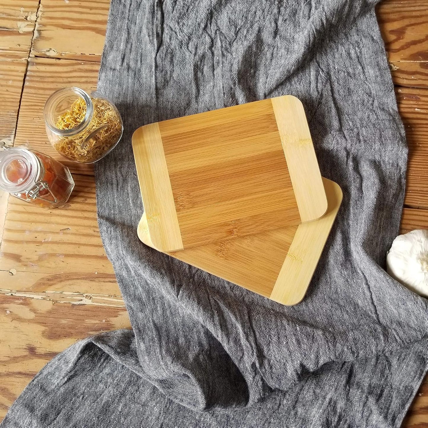 Bamboo Wood Two-Tone Kitchen Cutting and Serving Board, Small, 7 3/4" x 6" x 1/4", Set of 2