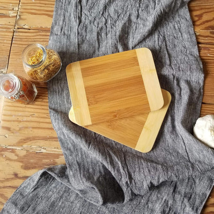 Bamboo Wood Two-Tone Kitchen Cutting and Serving Board, Small, 7 3/4" x 6" x 1/4", Set of 2