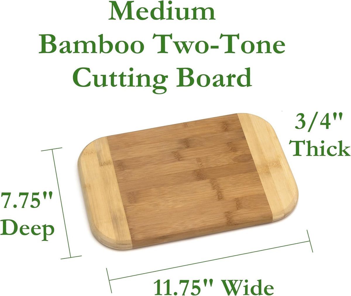 Bamboo Wood Two-Tone Kitchen Cutting and Serving Board, Small, 7 3/4" x 6" x 1/4", Set of 2