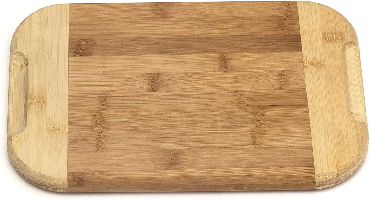 Bamboo Wood Two-Tone Kitchen Cutting and Serving Board, Small, 7 3/4" x 6" x 1/4", Set of 2
