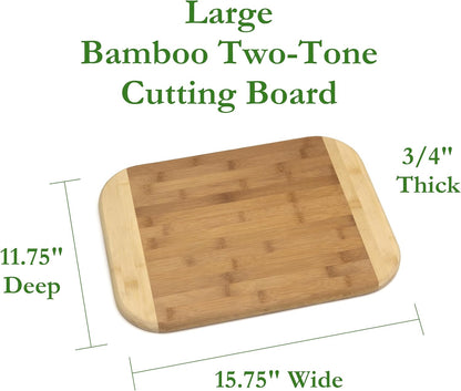 Bamboo Wood Two-Tone Kitchen Cutting and Serving Board, Small, 7 3/4" x 6" x 1/4", Set of 2