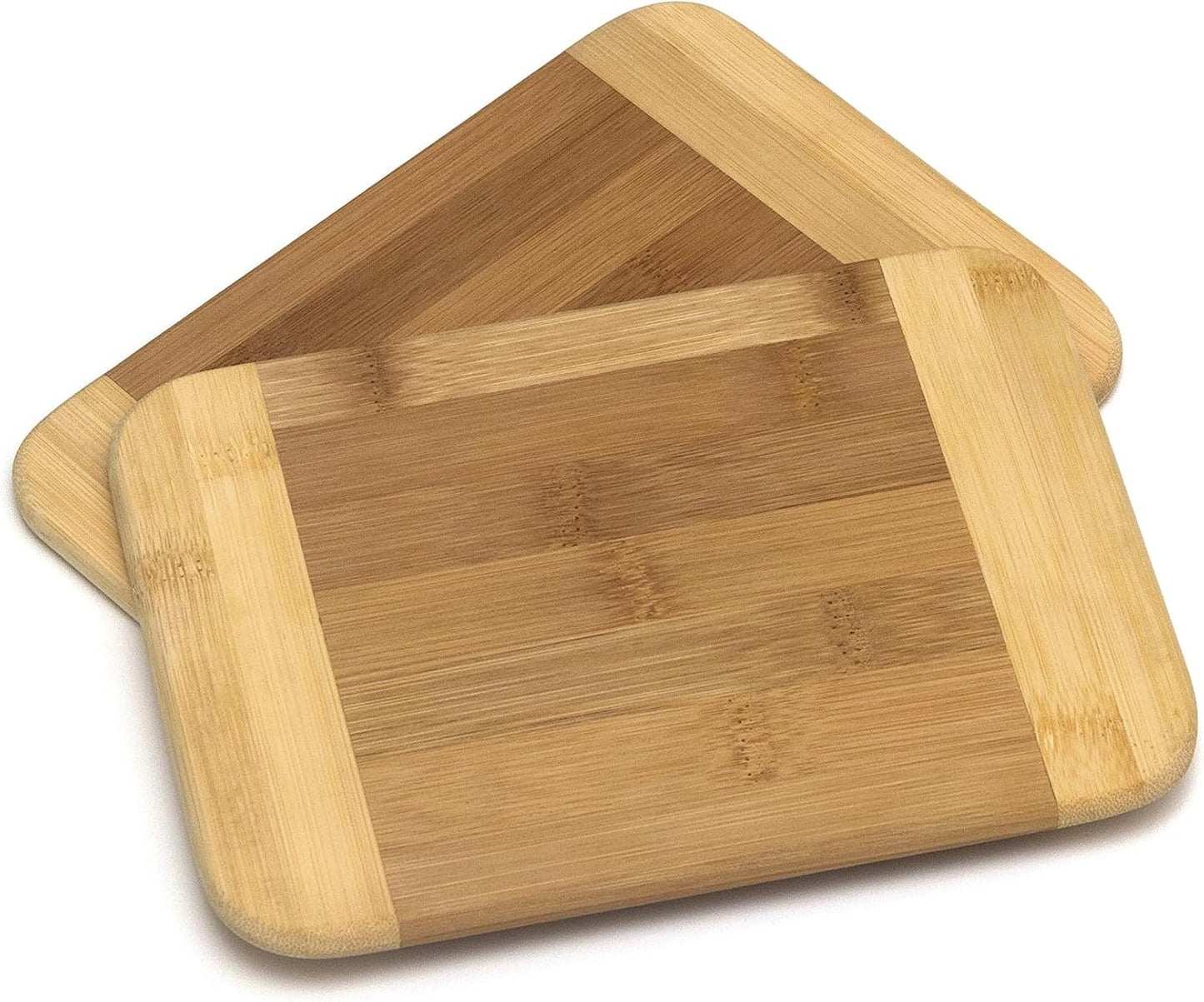 Bamboo Wood Two-Tone Kitchen Cutting and Serving Board, Small, 7 3/4" x 6" x 1/4", Set of 2