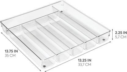 Linus Kitchen Drawer Organizer for Silverware, Spatulas, Gadgets - 12" x 12" x 2", Clear