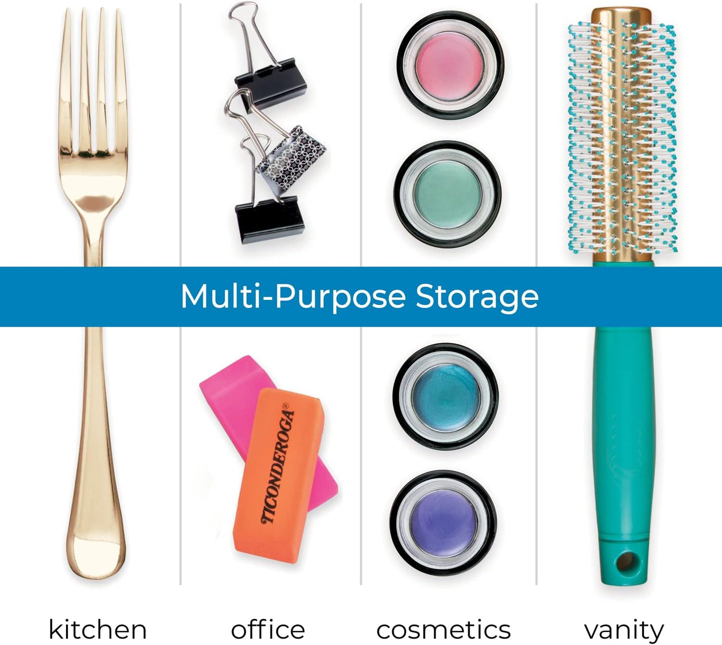 Linus Kitchen Drawer Organizer for Silverware, Spatulas, Gadgets - 12" x 12" x 2", Clear