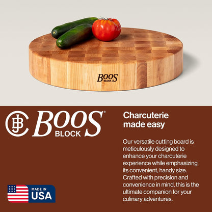 CCB Series Round Wooden Maple Cutting Board 18”x18” – 3” Thick, 22-lb Non-Reversible Butcher Block with End-Grain – Made in the USA