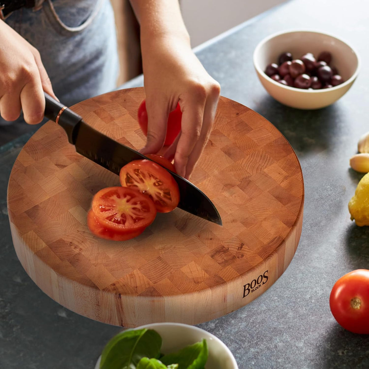 CCB Series Round Wooden Maple Cutting Board 18”x18” – 3” Thick, 22-lb Non-Reversible Butcher Block with End-Grain – Made in the USA