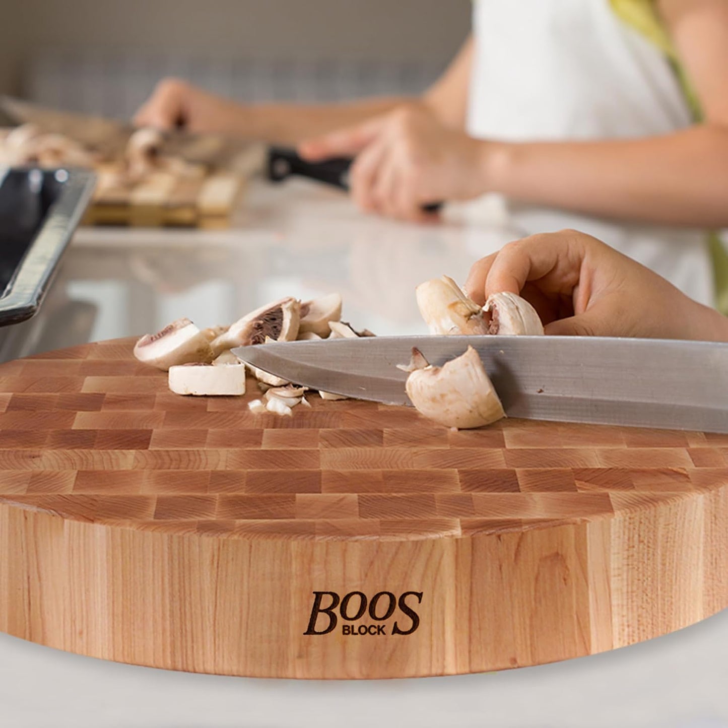 CCB Series Round Wooden Maple Cutting Board 18”x18” – 3” Thick, 22-lb Non-Reversible Butcher Block with End-Grain – Made in the USA
