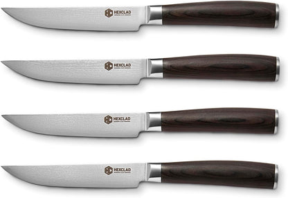 Green 4 Piece Damascus Steel Steak Knife Set, Full Tang | Full Tang Construction, Pakkawood Handle