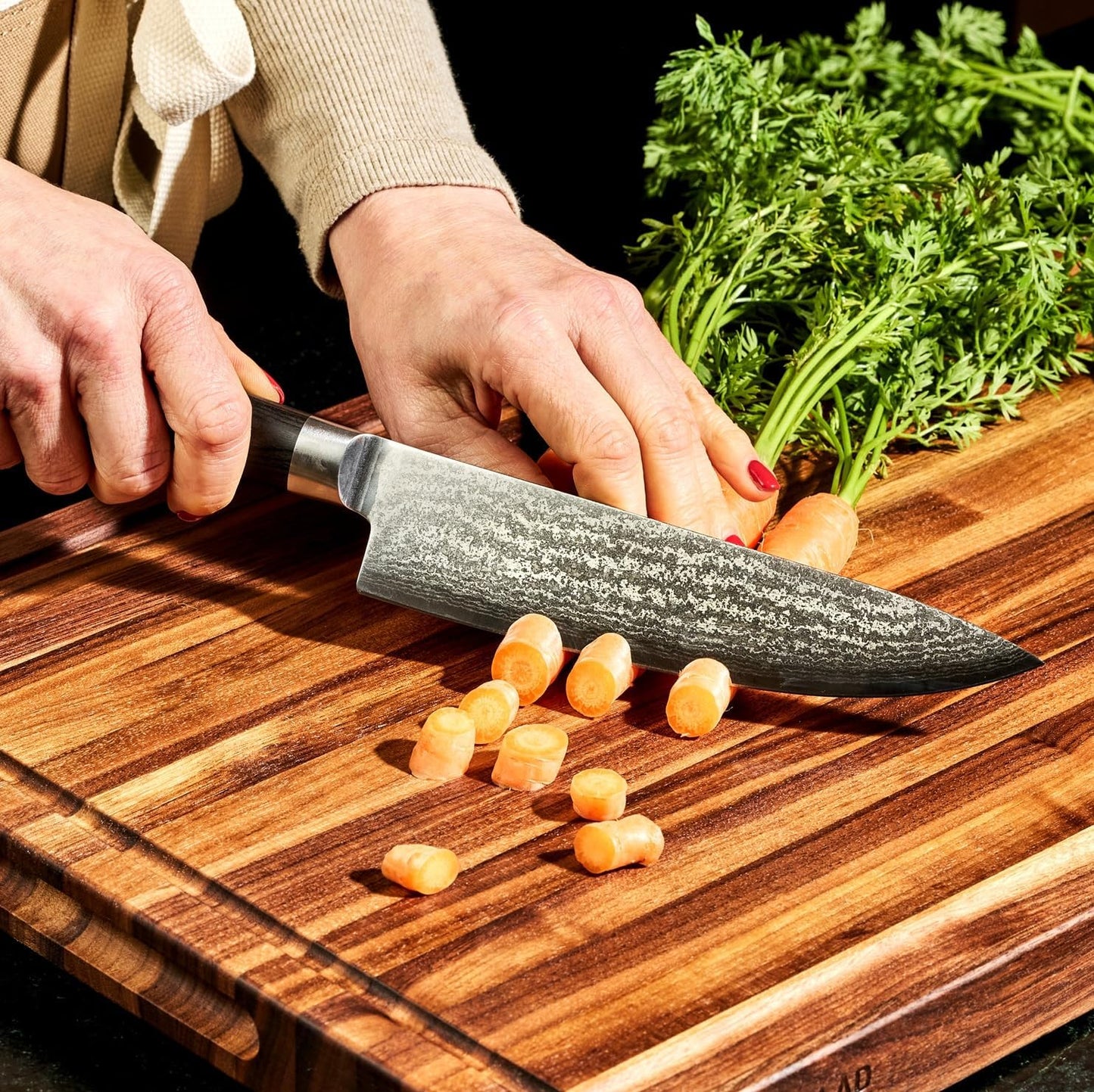 Green 4 Piece Damascus Steel Steak Knife Set, Full Tang | Full Tang Construction, Pakkawood Handle