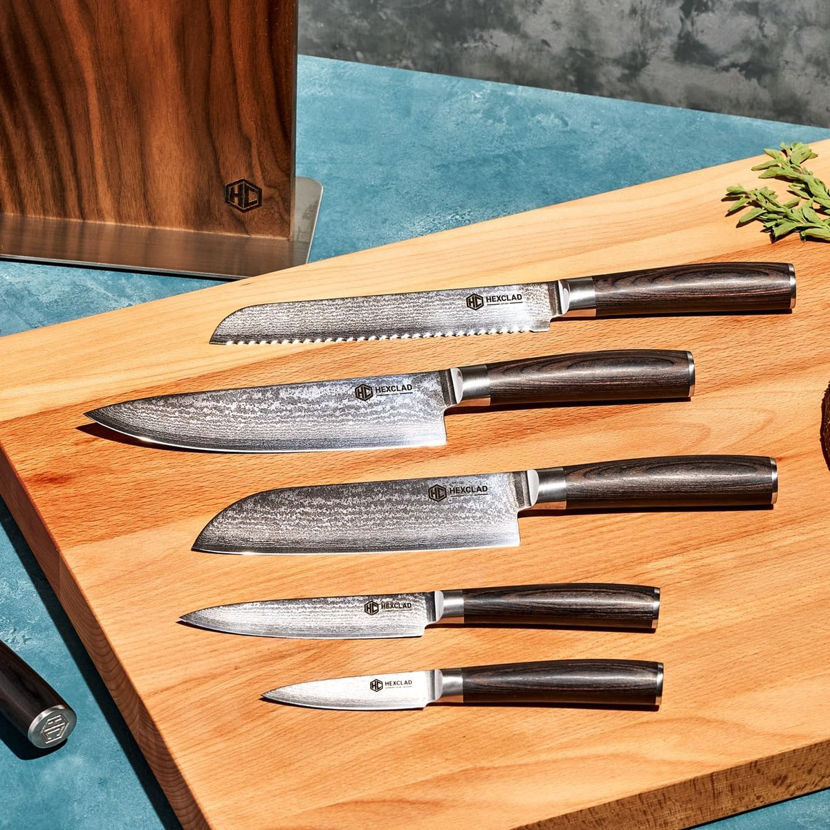 Green 4 Piece Damascus Steel Steak Knife Set, Full Tang | Full Tang Construction, Pakkawood Handle