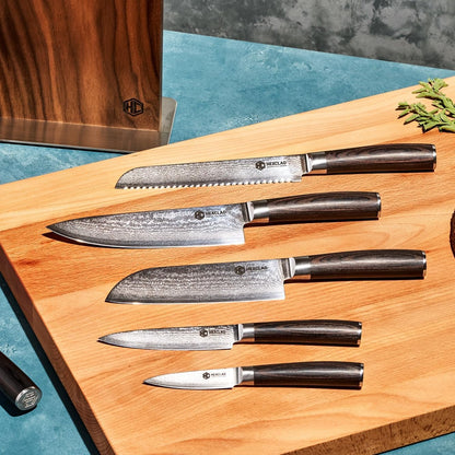 Green 4 Piece Damascus Steel Steak Knife Set, Full Tang | Full Tang Construction, Pakkawood Handle