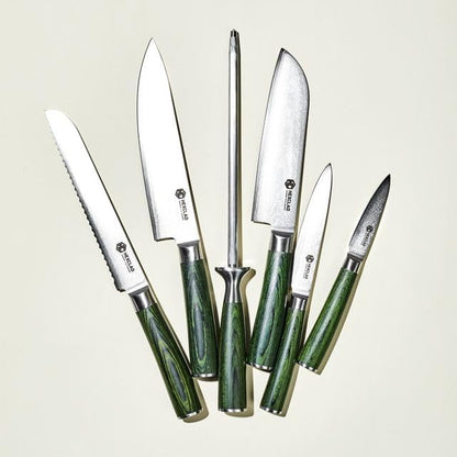 Green 4 Piece Damascus Steel Steak Knife Set, Full Tang | Full Tang Construction, Pakkawood Handle