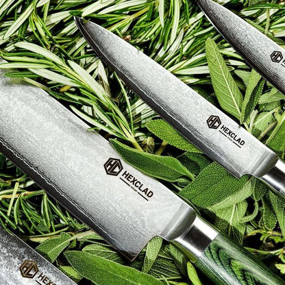 Green 4 Piece Damascus Steel Steak Knife Set, Full Tang | Full Tang Construction, Pakkawood Handle