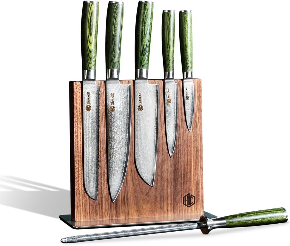 Green 4 Piece Damascus Steel Steak Knife Set, Full Tang | Full Tang Construction, Pakkawood Handle