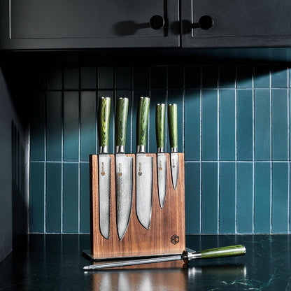 Green 4 Piece Damascus Steel Steak Knife Set, Full Tang | Full Tang Construction, Pakkawood Handle