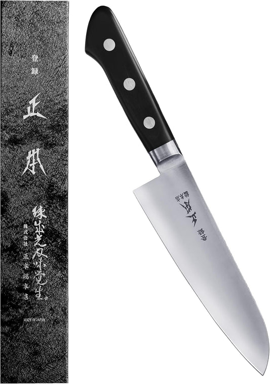 VG Japanese Santoku Knife 7" (180mm) Made in JAPAN, Bunka Professional All Purpose Kitchen Knife, Super Sharp Japanese Stainless Steel Blade, Full Tang POM Handle, Black