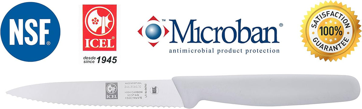 4 Inch Paring Knife, Serrated Edge, High Carbon German Stainless Steel razor Sharp Blade, White Handle
