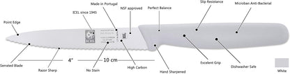 4 Inch Paring Knife, Serrated Edge, High Carbon German Stainless Steel razor Sharp Blade, White Handle