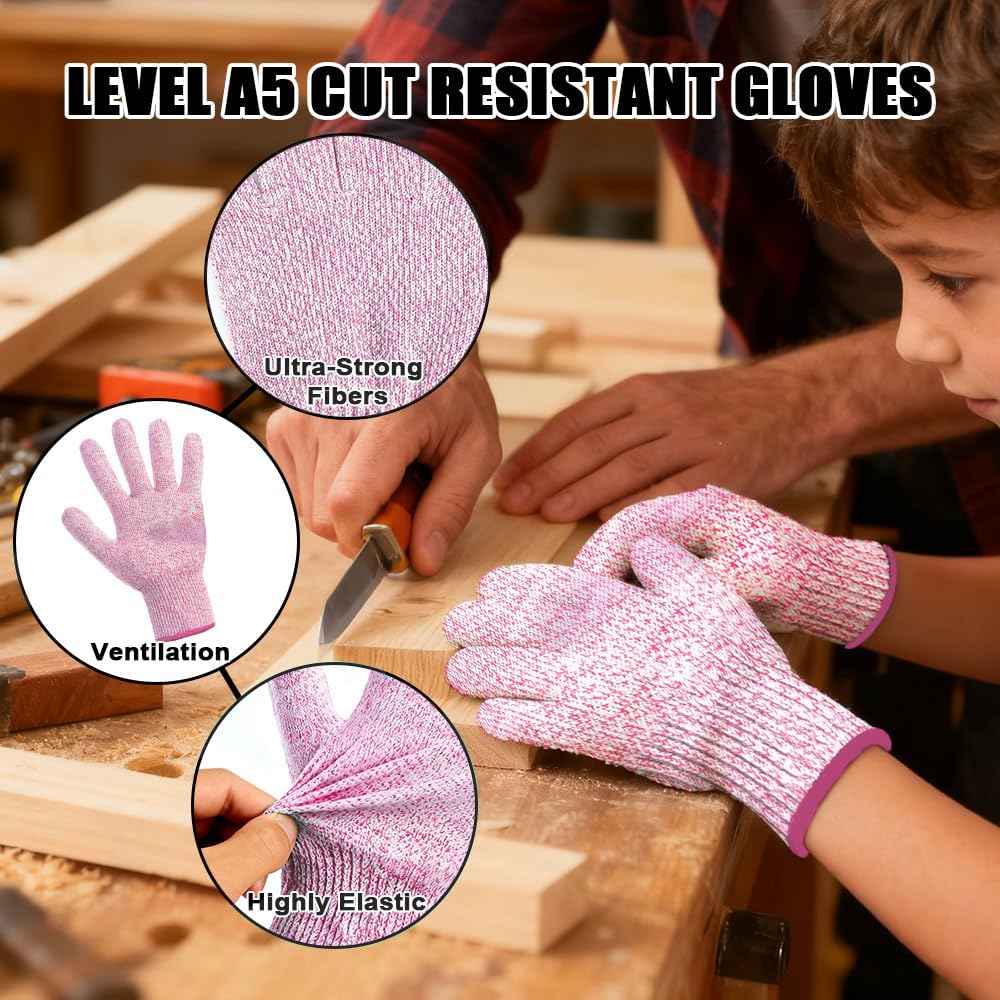 4PCS Cut Resistant Gloves for Kids 4-6 Years Level 5 Protection Cutting Glove Food Grade for Fishing Garden Whittle