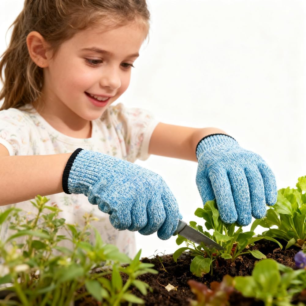 4PCS Cut Resistant Gloves for Kids 4-6 Years Level 5 Protection Cutting Glove Food Grade for Fishing Garden Whittle