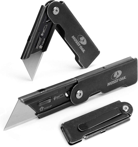 2-pack Folding Pocket Utility Knife Set, Quick Change Box Cutter with Frame Lock, EDC Foldable Razor Knife with Belt Clip, Stone Washed | Quick Change Box Cutter with Frame Lock, EDC Foldable Razor Knife with Belt Clip, Stone Washed