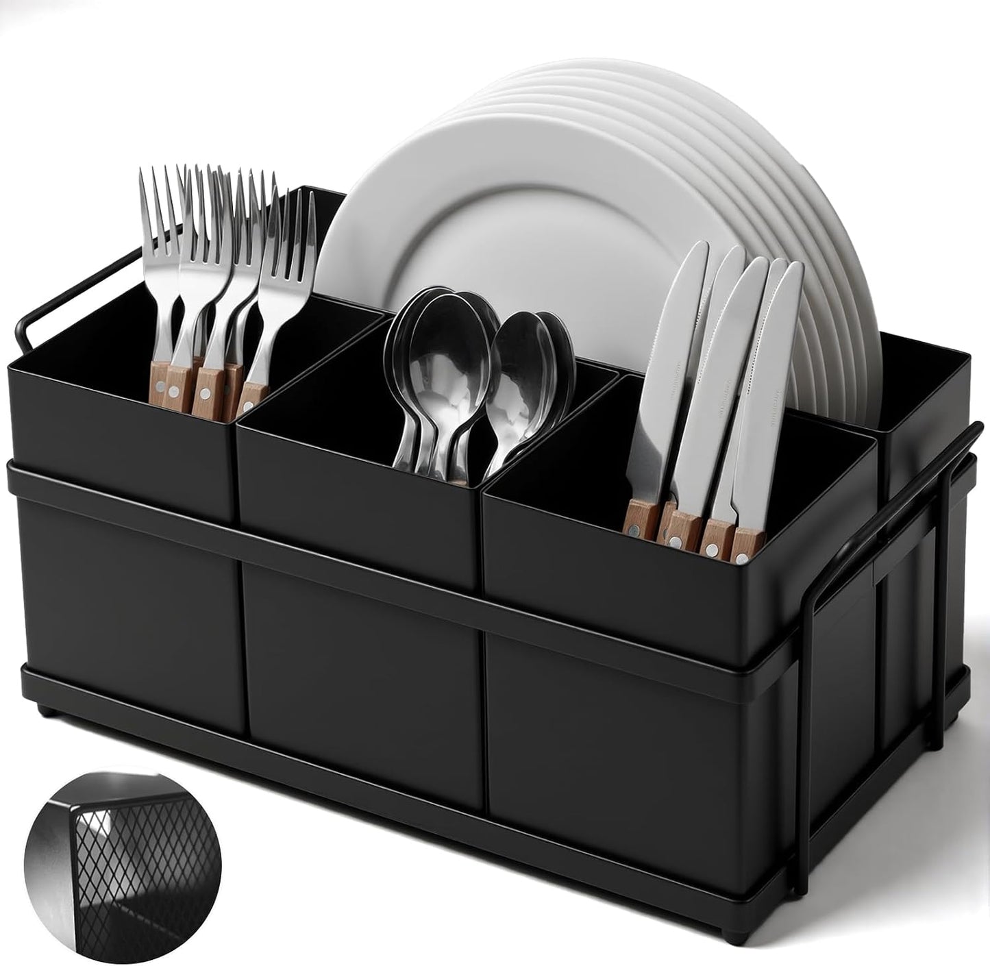Utensil Holder Mesh Drainage Holes, 3pcs Bins Set Countertop Utensil Holder for Spoons, Forks and Knives, Cutlery Organizer Suitable for Party, Kitchen Counter, White