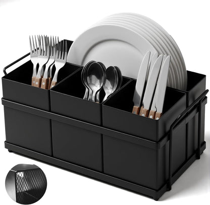 Utensil Holder Mesh Drainage Holes, 3pcs Bins Set Countertop Utensil Holder for Spoons, Forks and Knives, Cutlery Organizer Suitable for Party, Kitchen Counter, White