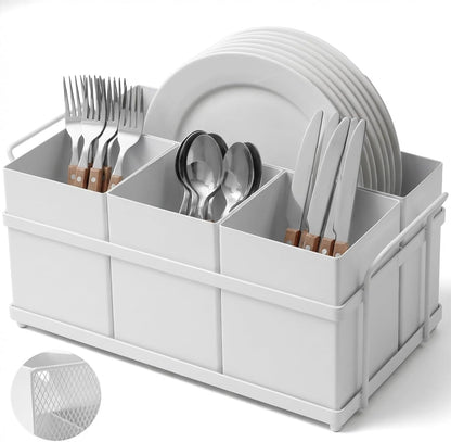 Utensil Holder Mesh Drainage Holes, 3pcs Bins Set Countertop Utensil Holder for Spoons, Forks and Knives, Cutlery Organizer Suitable for Party, Kitchen Counter, White