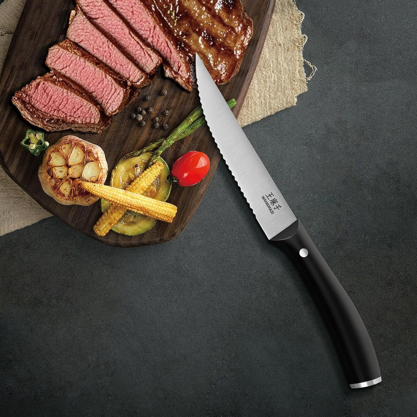 WANGMAZI Exquisite Steak Knife Set of 4,High-carbon Stainless Steel Forged,Lightweight Sharp Steak Knives Set for Kitchen(4.5inch,Black)