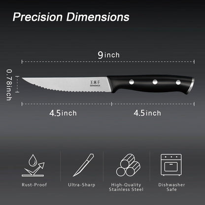 WANGMAZI Exquisite Steak Knife Set of 4,High-carbon Stainless Steel Forged,Lightweight Sharp Steak Knives Set for Kitchen(4.5inch,Black)