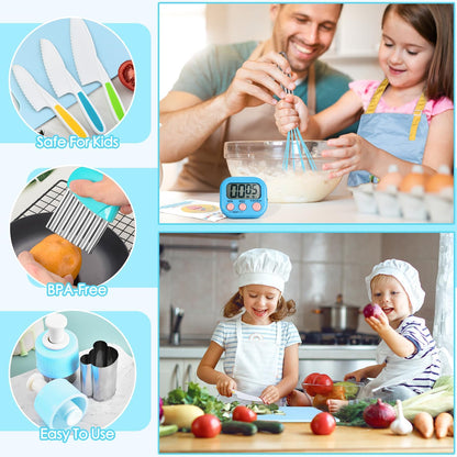 37PCS Kids Cooking Sets Real, Kids Cooking and Baking Gift Set with Storage Case Timer Kid Safe Knives Cutting Board, Toddler Real Kitchen Tools, Birthday Gifts for Girls Boys Age 3 - 8
