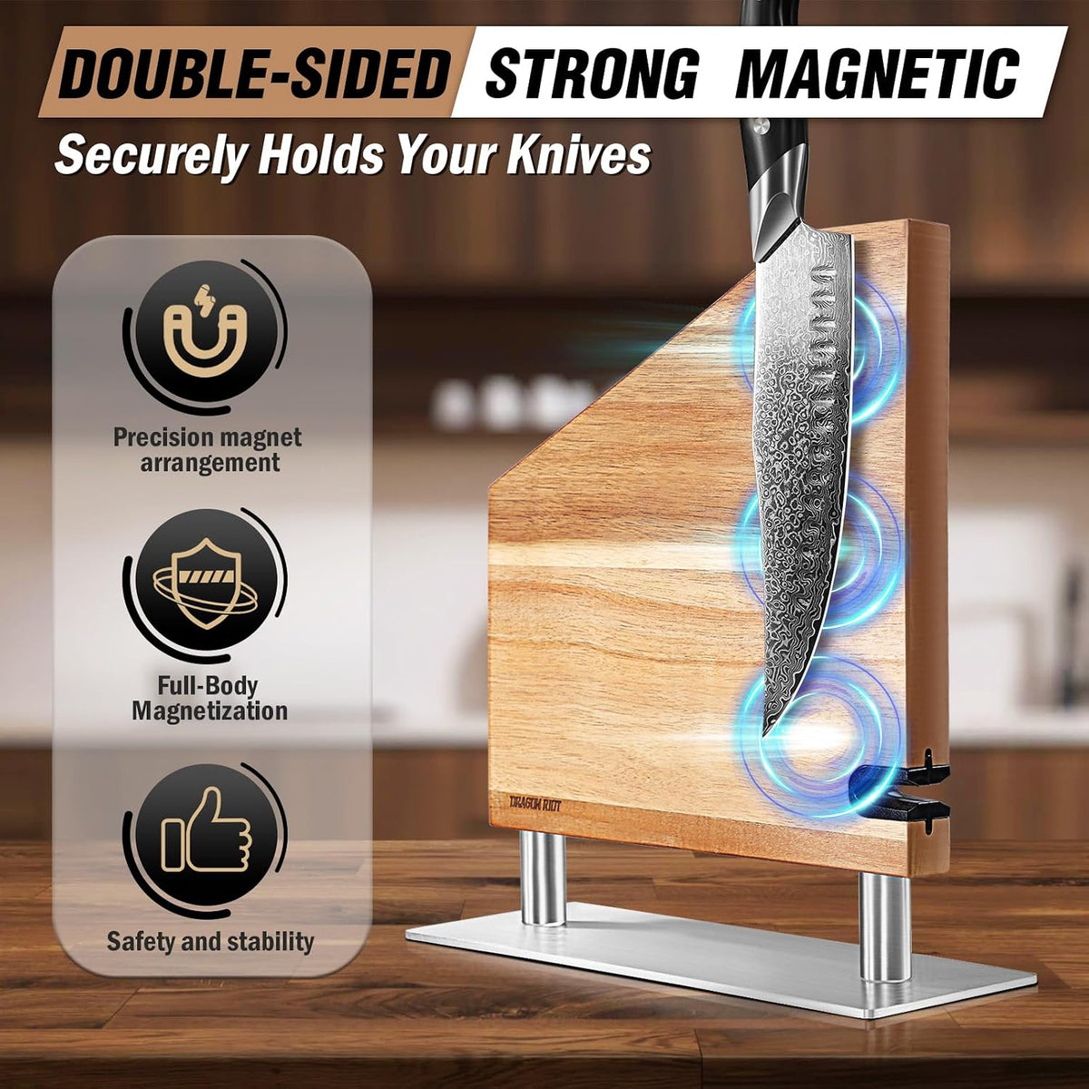 Magnetic Knife Block, Built-In Sharpener