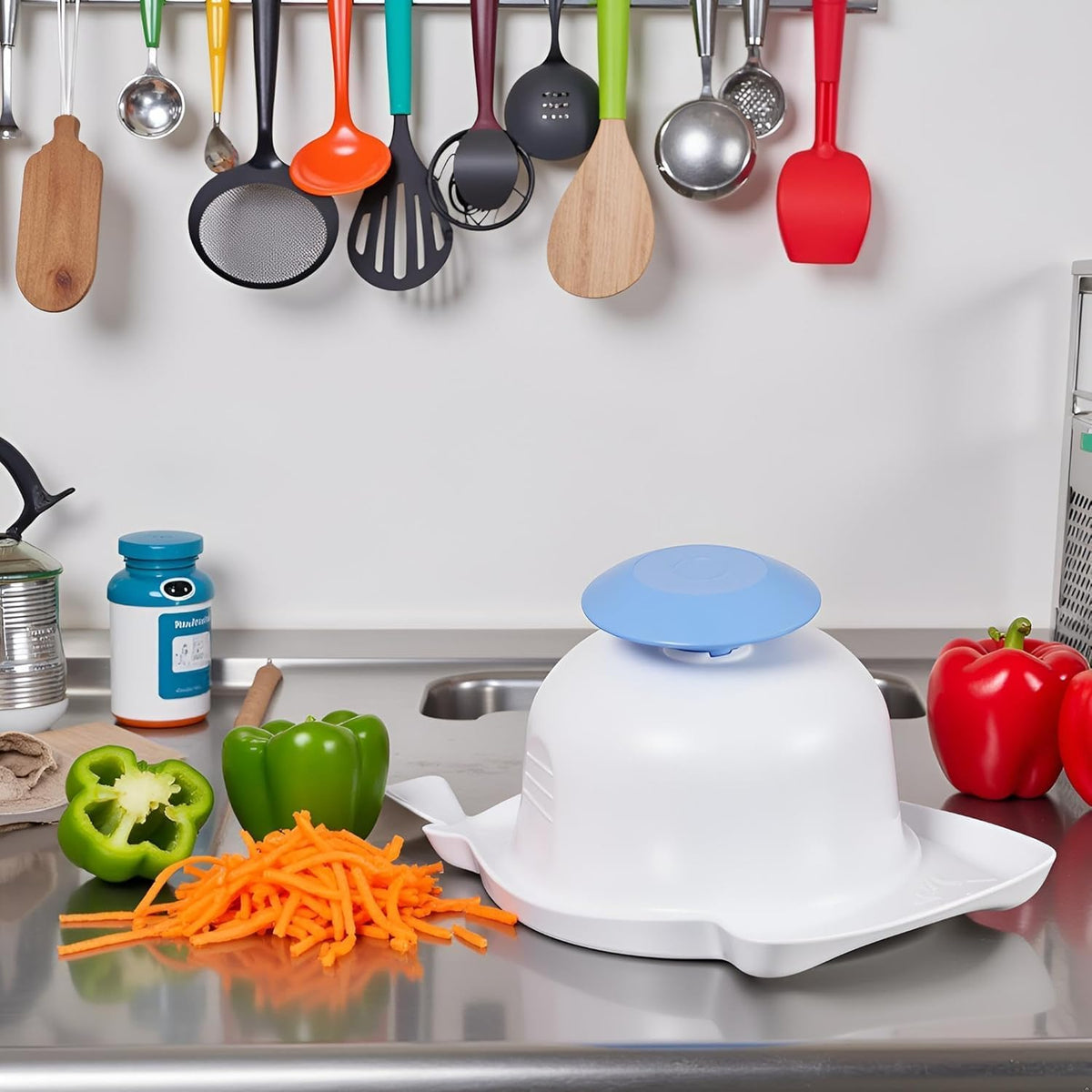 Blue Food Safety Holder for Mandolin or Grater, Finger Anti-Cut Protectors for Mandoline Slicer, Food Slicer Cutter Finger Guard