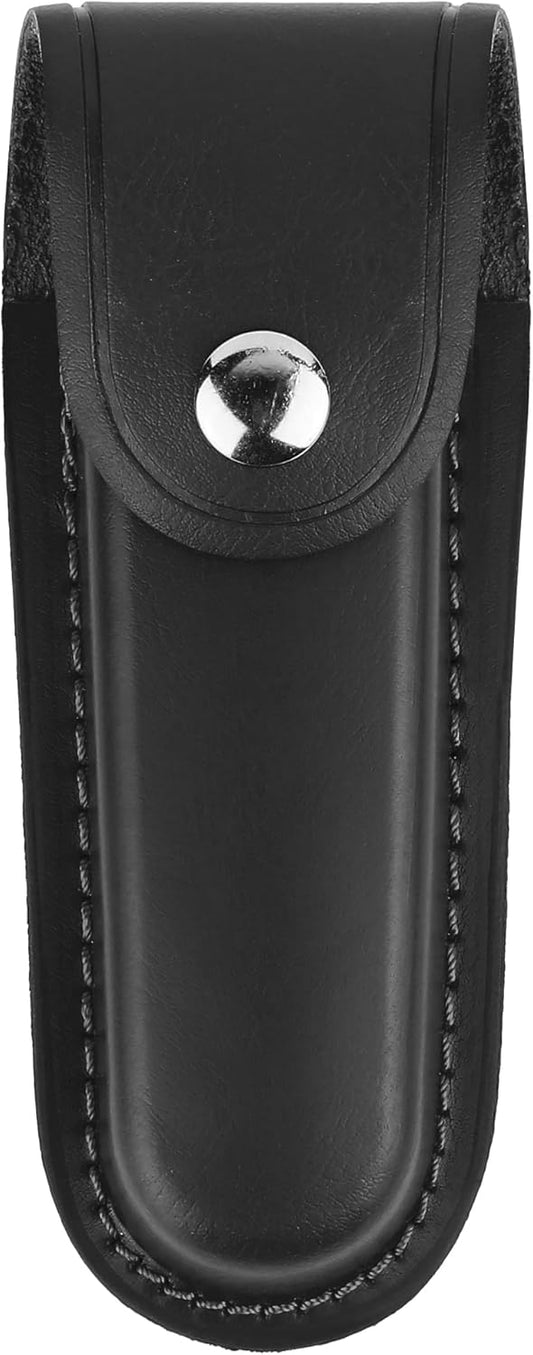 Leather Pocket Knife Sheath, 4" Folding Knife Case, Durable Multitool Holster with Snap Closure and Belt Loop, EDC Knife Pouch for Multitools, Pocket Knives, and Outdoor Activities, Black