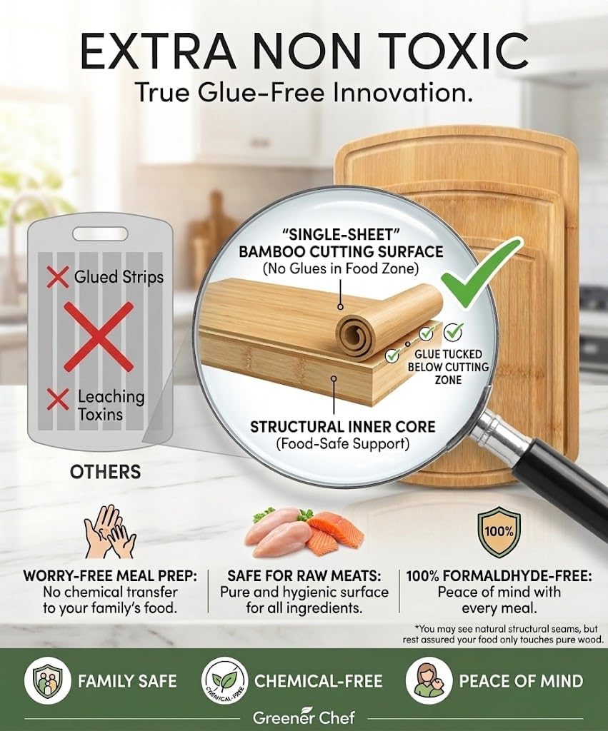 Luxury Bamboo Cutting Board Set of 3 with Glue-Free Surface Technology - Extra Spacious Wood Cutting Boards for Kitchen and XL Chopping Board Set - Replacements for Life