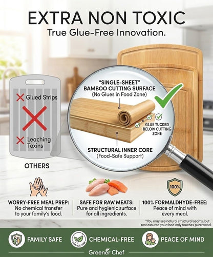 Luxury Bamboo Cutting Board Set of 3 with Glue-Free Surface Technology - Extra Spacious Wood Cutting Boards for Kitchen and XL Chopping Board Set - Replacements for Life