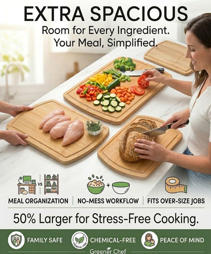 Luxury Bamboo Cutting Board Set of 3 with Glue-Free Surface Technology - Extra Spacious Wood Cutting Boards for Kitchen and XL Chopping Board Set - Replacements for Life