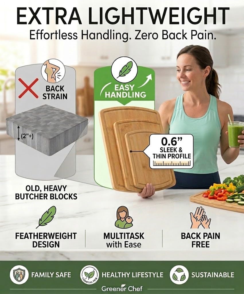 Luxury Bamboo Cutting Board Set of 3 with Glue-Free Surface Technology - Extra Spacious Wood Cutting Boards for Kitchen and XL Chopping Board Set - Replacements for Life