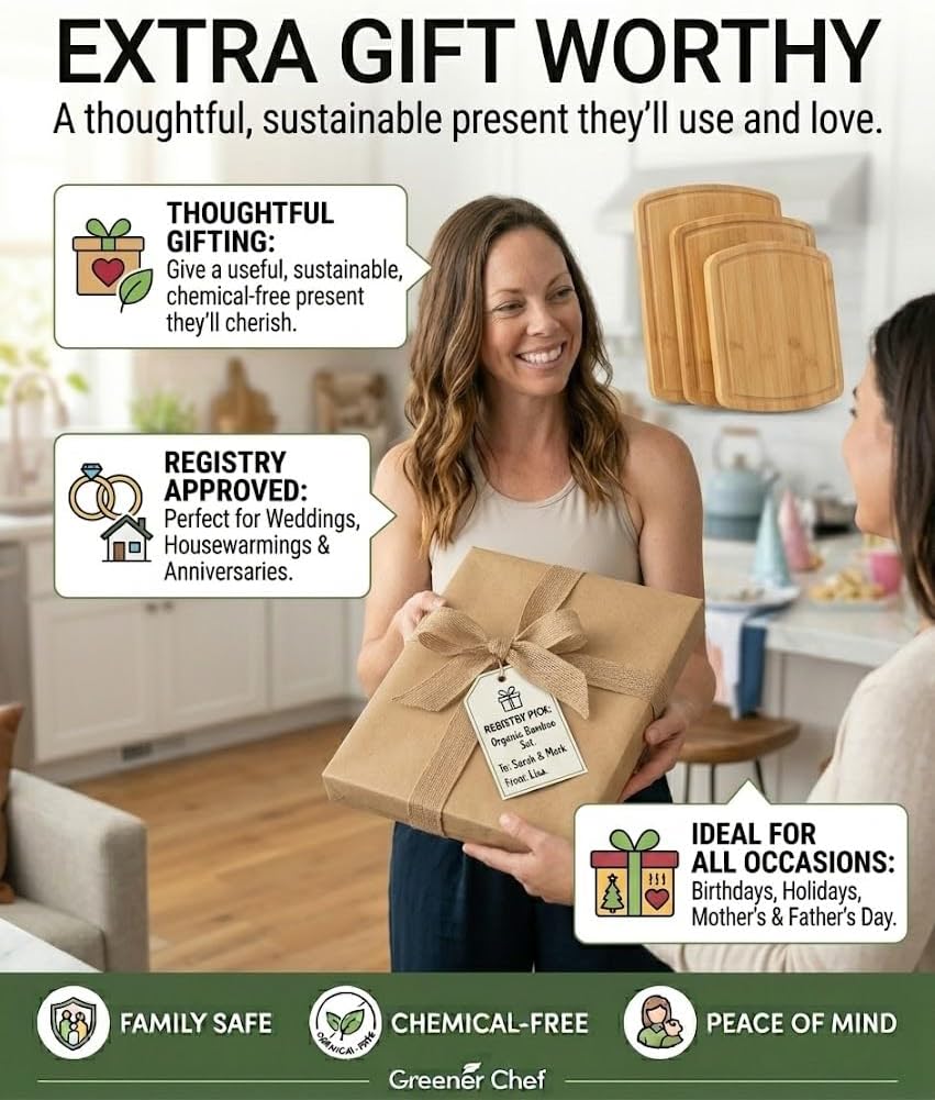 Luxury Bamboo Cutting Board Set of 3 with Glue-Free Surface Technology - Extra Spacious Wood Cutting Boards for Kitchen and XL Chopping Board Set - Replacements for Life