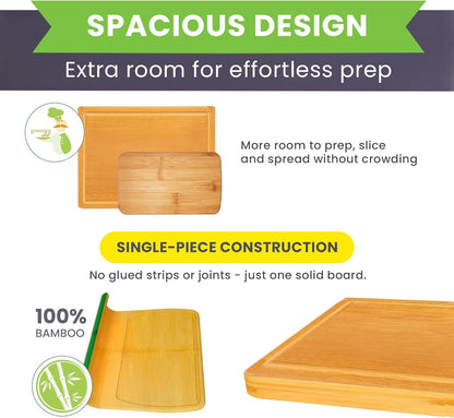 Luxury Bamboo Cutting Board Set of 3 with Glue-Free Surface Technology - Extra Spacious Wood Cutting Boards for Kitchen and XL Chopping Board Set - Replacements for Life